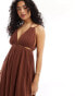 ASOS DESIGN double cloth maxi dress with twisted strap and cut out detail in brown