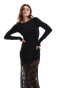 Фото #2 товара ASOS DESIGN black panel lace long sleeve maxi dress