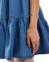 Фото #3 товара ASOS DESIGN soft denim smock tiered mini dress in midwash blue