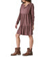 Фото #3 товара Women's Pintuck Tiered Knit Henley Dress