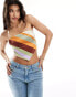 Фото #1 товара ASOS DESIGN stretch satin scarf hem bandeau top with tie back in stripe