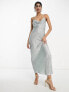 Фото #1 товара Vila glam lace up back cami maxi dress in shimmer silver