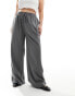 Фото #6 товара In The Style Plus x Perrie Sian exclusive wide leg drawstring trouser in grey pinstripe