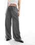 Фото #3 товара In The Style Plus x Perrie Sian exclusive wide leg drawstring trouser in grey pinstripe