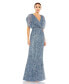 ფოტო #1 პროდუქტის Women's Draped Sleeve V Neck Gown