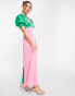 Never Fully Dressed contrast puff sleeve maxi dress in colour block Rosa/Grün, 42 - фото #4