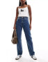 Monki Zami high waist straight leg jeans in mid blue