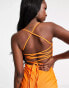 Фото #4 товара ASOS DESIGN lace up back structured mini dress with square neck in orange