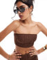 New Look ripple bandeau top in chocolate Коричневый, 46 - фото #1