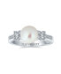 ფოტო #5 პროდუქტის Traditional Timeless Wedding Pave CZ Band White Cultured Button Pearl Solitaire Engagement Promise Ring For Women Side Stones Rhodium Plated 8MM