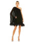 Women's One Shoulder Trapeze Dress with Feather Trim