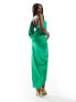 Jaded Rose ruched satin one shoulder maxi dress in green 34 - фото #3