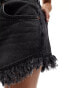 AllSaints Astrid fray hem denim shorts in washed black