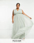 Фото #2 товара Anaya Plus Bridesmaid v neck ruffle waist maxi dress in sage green