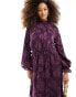 ASOS DESIGN high neck big sleeve jacquard maxi dress in plum