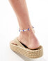 ASOS DESIGN anklet with faux pearl and blue eye bead design