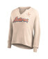 Women's Cream Distressed Houston Astros Go For It Waffle Knit Long Sleeve Notch Neck T-shirt