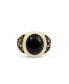 Black Onyx Gemstone Yellow Gold Plated and Enamel Sterling Silver Men Signet Ring