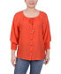 Petite Button Front 3/4 Sleeve Blouse