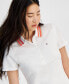 Фото #3 товара Women's Stripe-Collar Shirt-Sleeve Polo Shirt