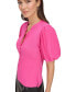 ფოტო #4 პროდუქტის Women's Puff-Sleeve Ribbed Henley Shirt