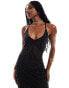 ASOS DESIGN sculpted contour mesh all over embellished cami maxi dress in black Черный, 38 - фото #4