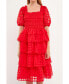 ფოტო #1 პროდუქტის Women's Check Organza Tiered Midi Dress