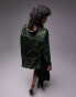 Фото #6 товара Topshop long sleeve oversized satin abstract animal print shirt in green