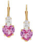 ფოტო #2 პროდუქტის Lab-Grown Pink Sapphire (2 ct. t.w.) & Cubic Zirconia Heart Drop Earrings in 14k Gold