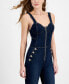 Фото #4 товара Women's Janae Zipper-Front Button-Trim Denim Jumpsuit