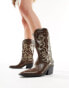 Pull&Bear western cowboy boot with embroidered detail in dark brown