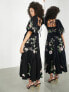 Фото #2 товара ASOS EDITION wild rose embroidered waisted puff sleeve midi dress in black