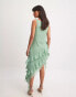 NA-KD chiffon ruffle detial midi dress in green