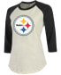 ფოტო #3 პროდუქტის Women's T.J. Watt Cream, Black Pittsburgh Steelers Player Raglan Name Number 3/4 Sleeve T-shirt