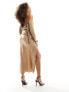 ASOS DESIGN satin fallen shoulder cowl maxi dress with back strap detail in Mocha