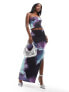 Missyempire slinky maxi side split maxi skirt co-ord in purple marble print