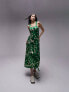 Topshop cross back midi pinny with pockets in green floral print