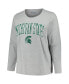 Фото #3 товара Women's Heather Gray Michigan State Spartans Plus Size Arch Over Logo Scoop Neck Long Sleeve T-shirt
