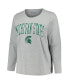 Women's Heather Gray Michigan State Spartans Plus Size Arch Over Logo Scoop Neck Long Sleeve T-shirt