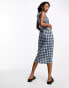 Whistles ruched gingham midi dress in blue