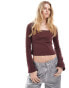 Фото #2 товара COLLUSION long sleeve rib square neck top in burgundy