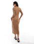 Фото #3 товара Vero Moda long sleeve jersey maxi dress with contrast stiching in brown