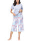 Women's Solid Short Sleeve T-shirt with Printed Capri 2 Piece Pajama Set