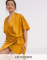 ASOS DESIGN Curve wrap kimono mini dress with tie waist in ochre Ocker, EU 56 - фото #1