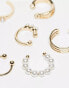 Фото #2 товара ASOS DESIGN pack of 7 ear cuffs with faux pearl detail in gold tone