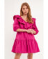 Women's Long Sleeve V Ruffled Mini Dress