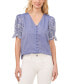 Фото #1 товара Women's Cotton Floral Puff Sleeve V-Neck Blouse