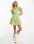 Фото #2 товара Miss Selfridge cotton flax belted frill hem mini dress in green floral