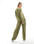 Flounce London satin floaty trousers in olive co-ord Зеленый, 34 - фото #4