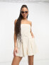 ASOS DESIGN bandeau linen look playsuit with detachable straps in oatmeal